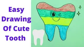 Cute Tooth Drawing For Kids.Easy Drawing For kids. Draw A Cute Tooth.