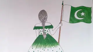 Independence Day Drawing Easy Steps / How to draw 14 august Drawing Easy Step / Girl Drawing / art