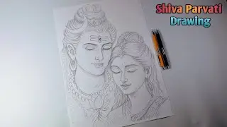 Sawan Special Drawing, Shiva Parvati Loving Drawing | Outline Tutorial