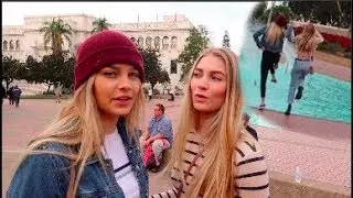 Sisters Jump In The Water fountain!