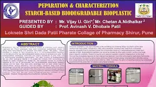 Preparation & Characterization of  starch Based Biodegradable  Bioplastic