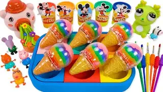 DIY How To Make Kinetic Sand Rainbow Ice Cream Cones With Mickey & Cutting ASMR 🌈 Kinetic Sand ASMR