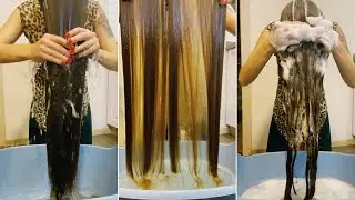 Washing long hair.