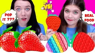ASMR Fidget Toys Push Pop it VS Real Food Challenge By LiLiBu
