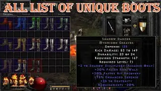 Diablo II Resurrected - All List of Unique Boots From Normal and Exceptional