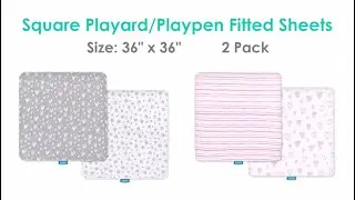Biloban Square Playard Sheets, Perfect for 36 X 36 Portable Playard, 2 Pack, 100% Cotton
