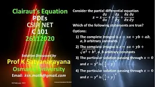 Clairaut&rsquo;s Equation PDE CSIR NET C 101 26112020 Solution Discussed by Prof K Satyanarayana OU