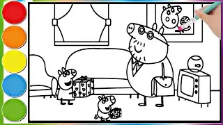 Peppa Pig and her brother celebrate dad's birthday || Learn how to color a Peppa Pig page