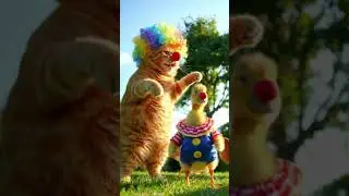 Backyard Circus! Clown Cat & Duckling Dance Party! 😹🦆🎪 #cute #cat #funnycats #funnyvideo