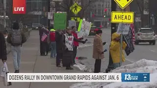 Dozens rally in downtown Grand Rapids on Jan. 6 anniversary