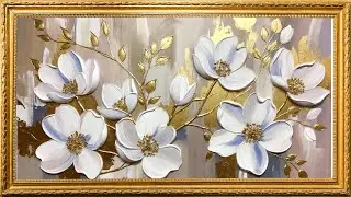 Blooming Elegance | White & Gold Floral Art with Subtle Animation | 4K Screensaver ✨