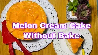 Melon Cream Cake / Melon Cake / Melon Cream Cake Without Bake / Fredda Melone Yoghurt Torta
