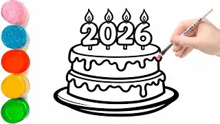 Как нарисовать новогодний торт 2026 | Креативный рисунок торта на день рождения для детей