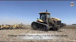 Challenger MT765C Tractor pulling a  Cat TL5 50 Field Cultivator