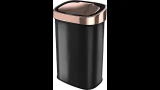 Animation Nausta black Sensor Prullenbak - 58 Liter - Zwart met Ros&eacute;gouden deksel - RVS - Soft close