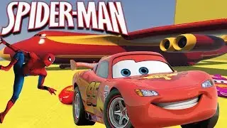 Amazing Spiderman and Disney McQueen Cars 3 and Cargo Plane Cars Transportation #2