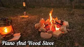Piano And Wood Stove,Relaxing Fire Sounds for Deep Sleep - 4K ASMR