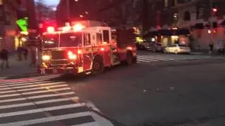 FDNY ENGINE 76 RESPONDING TO DEBRIS FALLING FROM A BUILDING ON BROADWAY ON WEST SIDE OF MANHATTAN.