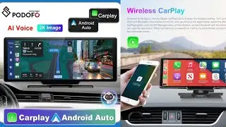 Podofo Car Mirror Video Recording Carplay & Android Auto Wireless Connection GPS Navigation