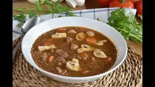 Lentejas con pollo y champiñones