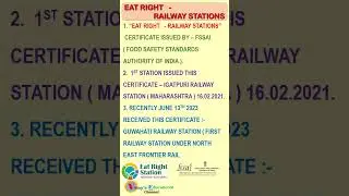 EAT RIGHT  RAILWAY STATIONS  FSSAI#tspsc #currentaffairs #upsc #appsc #eatrightindia #currentaffairs