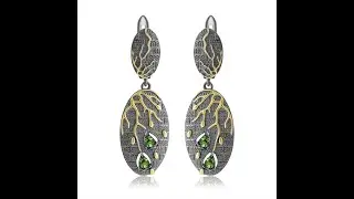 925 Sterling Silver Black Plating Natural Amethyst Drop Earrings