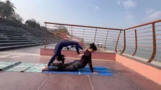 Partner yoga(cobra pose and wheel pose)