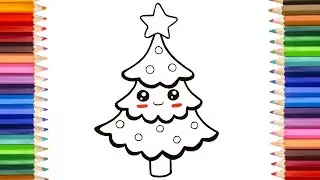 How to Draw Cute Christmas Tree Easy || Merry Christmas drawing for beginners || Jojee Kids Drawing