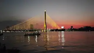 A magnificent moment of sunset near Rama VII Bridge at Chaophraya River. #chaophrayariver #Thailand