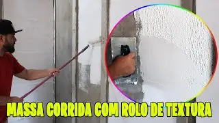 MASSA CORRIDA COM ROLO DE TEXTURA NA PAREDE DE PLACA DA CASA PRE MOLDADA