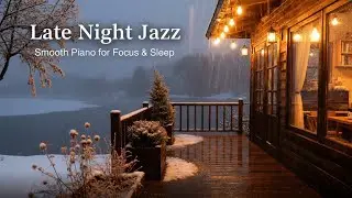 Snowy Night Jazz Piano | Rain, Cozy Cabin & Relaxing Winter Vibes