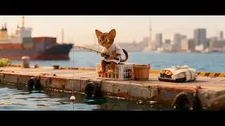 Abyssinian cat chef fishing in Tokyo bay #Abyssinian#アビシニアン#AIArt#AI映像#animation#アニメーション#cat#猫