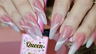 Enailcouture.com 123go long sculpture stiletto and French kitty milky stardust #nails #naildesign 