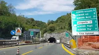 Italia - Genova Ovest. Sopraelevata Aldo Moro, Galleria San Bartolomeo, Casello Genova Aeroporto.