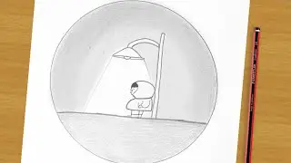 Relaxing Pencil Sketch Under a Street Lamp – Peaceful Night Drawing for Beginners