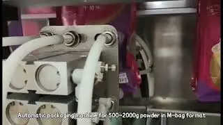 Automatic packing machine for 500-2000g powder in M-bag format.Automatic powder packaging machine