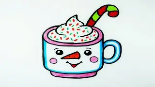 How to draw Christmas Snowman cup. Easy .Drawing for Kids. Як намалювати  Чашку Сніговика.