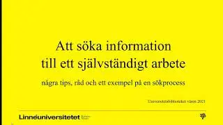 Att söka information till ett självständigt arbete