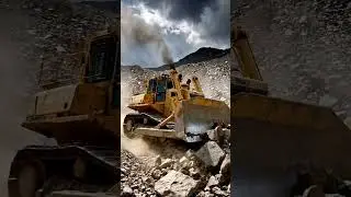 A bulldozer is pushing rocks up a mountain. #automobile #bulldozerofficial #bulldozer #excavator