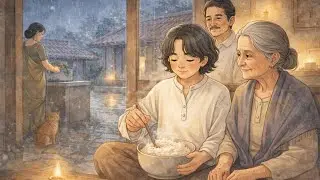 Rain on the Courtyard Roof | Warm Rice, Soft Light & a Quiet Evening 🌧️🍚