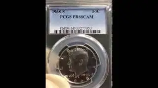 Серебряная монета достоинством 50 центов с Кеннеди 1968 года, качество PCGS PR68CAM