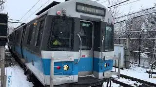 MBTA Blue Line 0726 at a snowy Wood Island Station