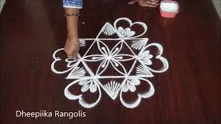 Beautiful star rangoli design with 5 dots // #festival muggulu #friday kolam