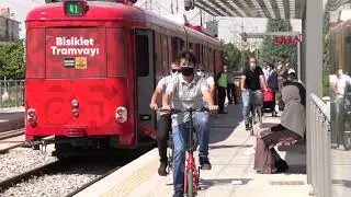 Konya'da bisiklet tramvayı raylarda