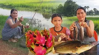 Fishing fish in canal - Cooking fish Ginger recipe | Rural Cooking Life