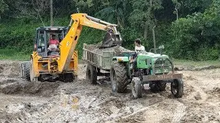 Escorts Dozer Loading Sandy Mud in Tractor - Escorts Dozer Making Pond - Backhoe Working Video