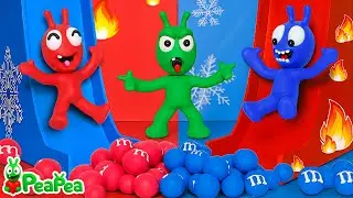 Pea Pea Funny Hot & Cold Slide Competition 🌈Who Wins the M&M Battle 🍬