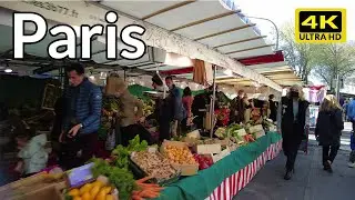 Paris Walking in Batignolles Organic Market | Spring 2022 | Paris 4k - Paris, France 🇫🇷