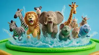 🌈Funny Animals Running into Fountain Water | Duck, Cow, Elephant, Zebra Cartoon 🐮🐄