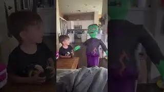 New Friend! #halloween #spookykids #frankenstein #blowup #funny #halloweenforever #horror #shorts